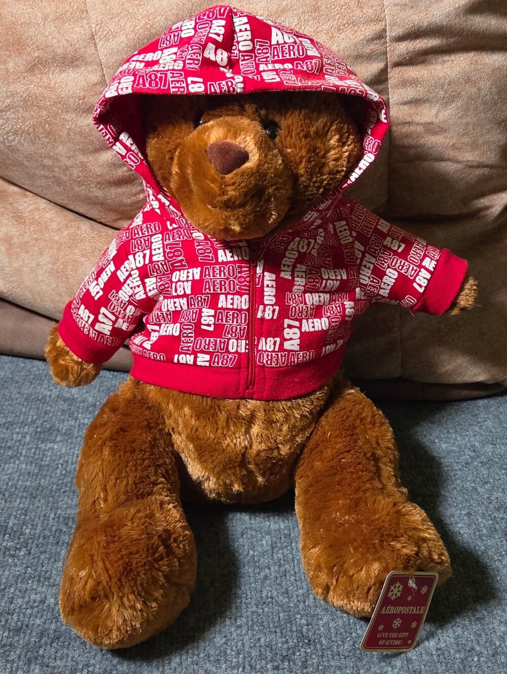 Aeropostale Brown Plush Bear with Red Hoodie Plush Toy